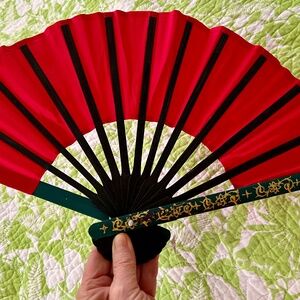 NEW in Box Large RED Silk Fan Hand Painted